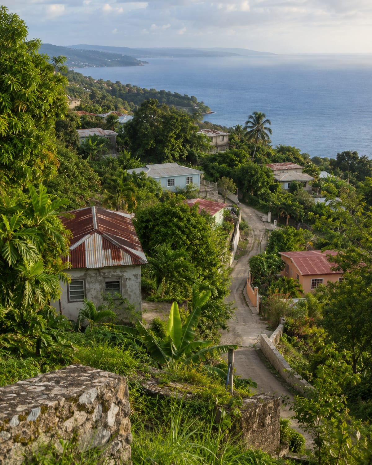 A hillside village of painted houses above the sea