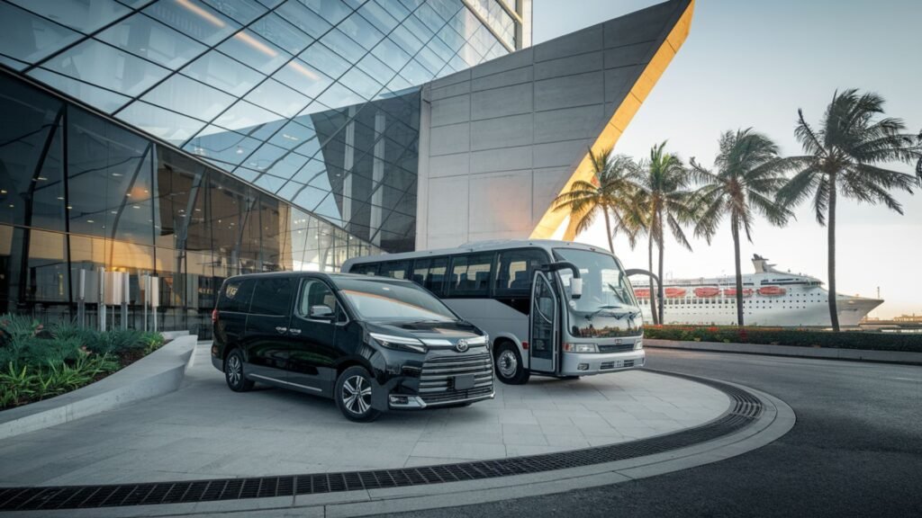 Luxury vehicles at Jamaica Conference Centre entrance