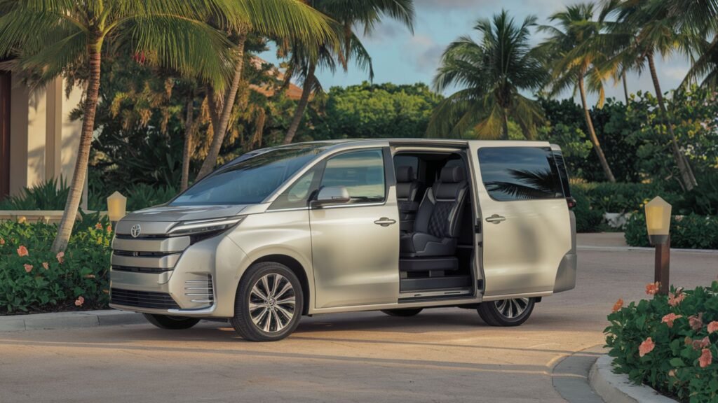 Modern Toyota Voxy van at Jamaican resort entrance