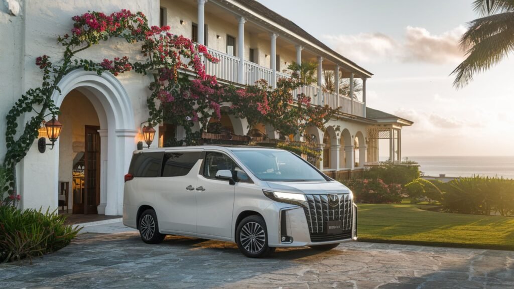 White luxury van at exclusive Round Hill Hotel